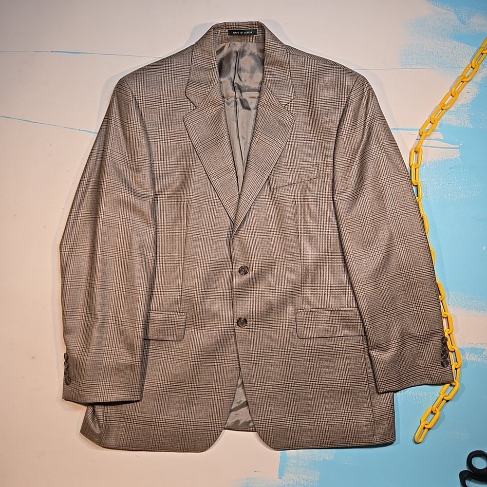 Lauren Ralph Lauren 42R Men Brown Y2K‎ Plaid Silk Wool Blazer Canada Union Made